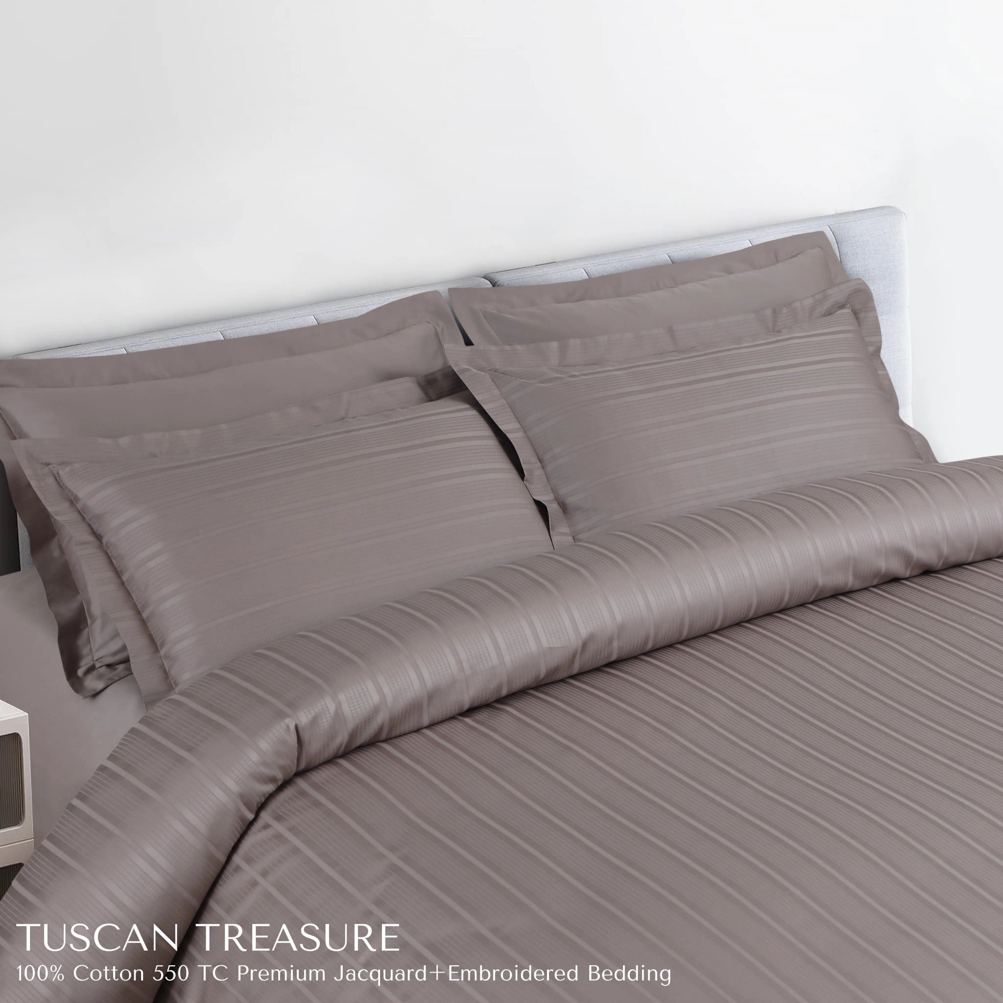 Malako Tuscan Treasure Striped Jacquard Taupe 550 TC 100% Cotton King Size Bedding