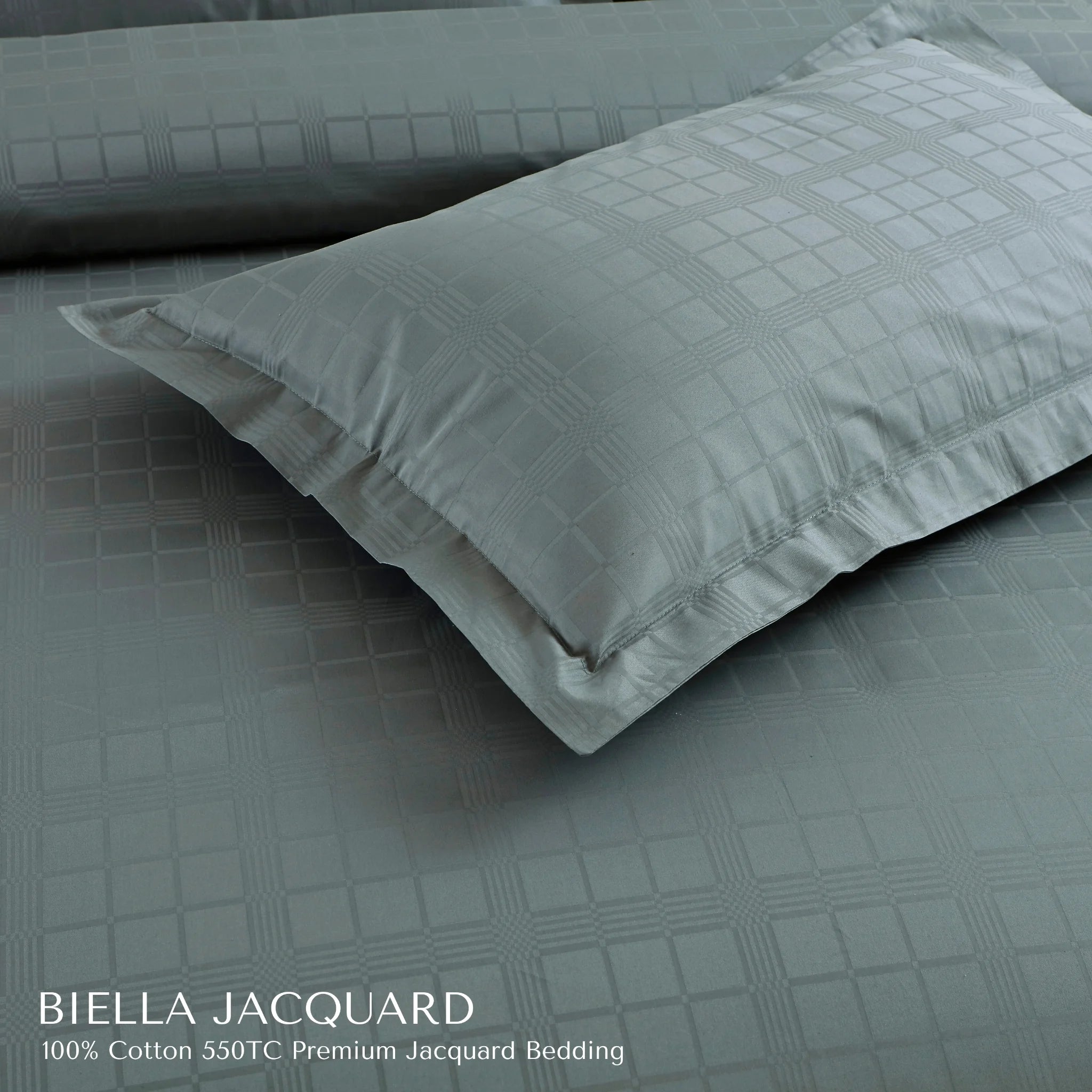 Malako Biella Jacquard Olive Green Checks 550 TC 100% Cotton King Size Bedding