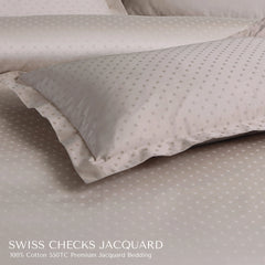 Malako Swiss Checks Jacquard Beige 550 TC 100% Cotton King Size 6 Piece Bedding Set