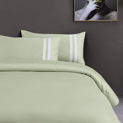 Malako Luxe 550TC 100% Cotton Sage Green King Size Plain Bedsheet with 2 Striped Pillow Cases