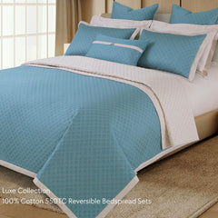 Malako Luxe 550 TC 100% Cotton Teal & Beige Solid King Size Reversible Bedspread Set