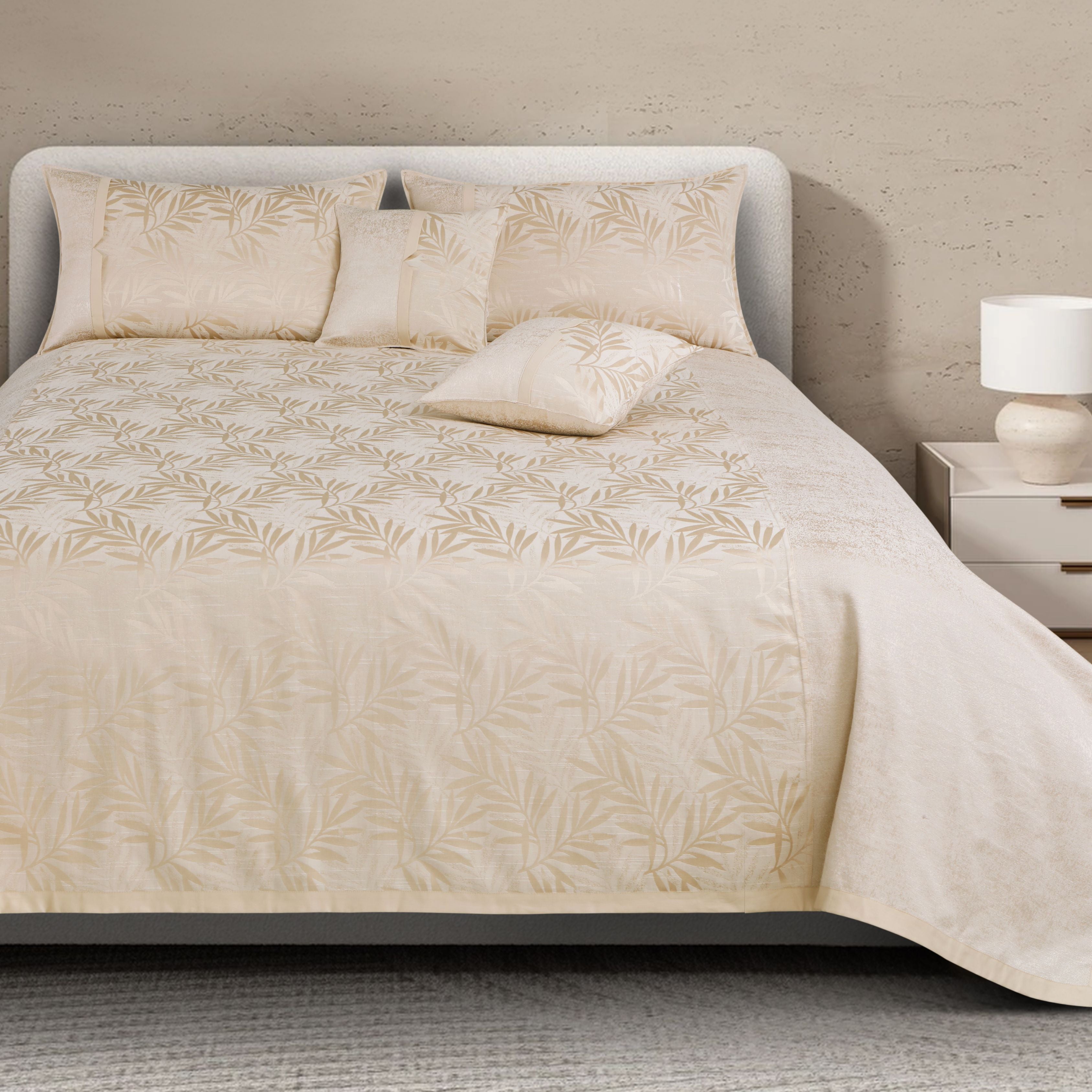 Malako Beige Jacquard King Size 5 Piece Bedspread Set