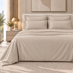 Malako Luxe: Vibrant Collection 550TC Beige 100% Cotton Super King Size Bedding