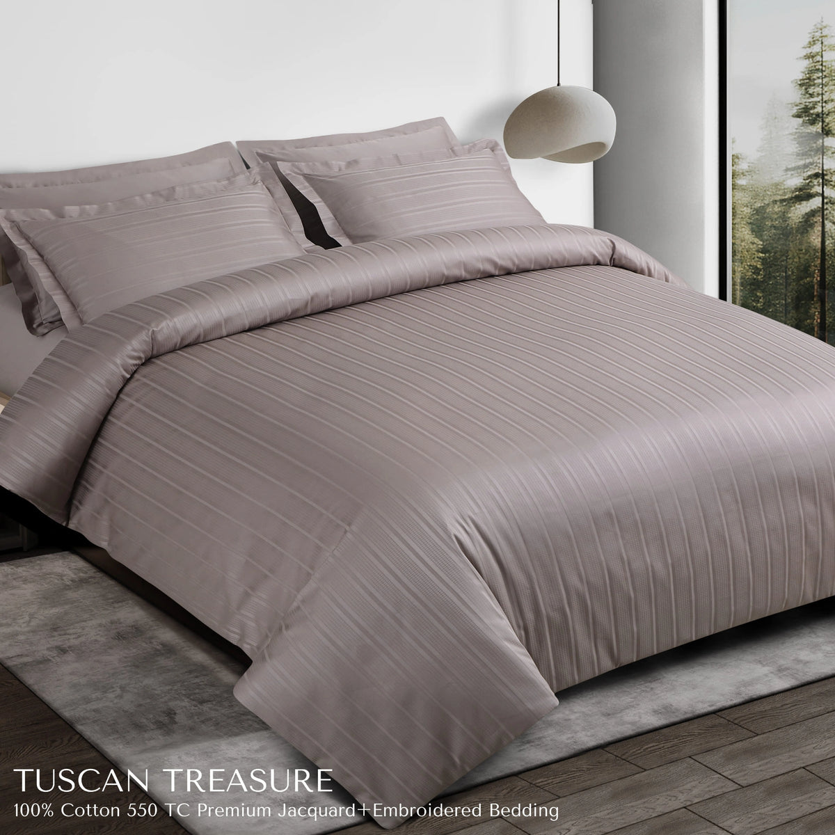 Malako Tuscan Treasure Striped Jacquard Taupe 550 TC 100% Cotton King Size Bedding
