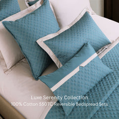 Malako Luxe: Serenity 550 TC 100% Cotton Teal & Beige Solid King Size Reversible Bedspread Set