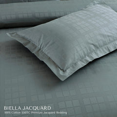 Malako Biella Jacquard Olive Green Checks 550 TC 100% Cotton King Size Duvet Cover Set
