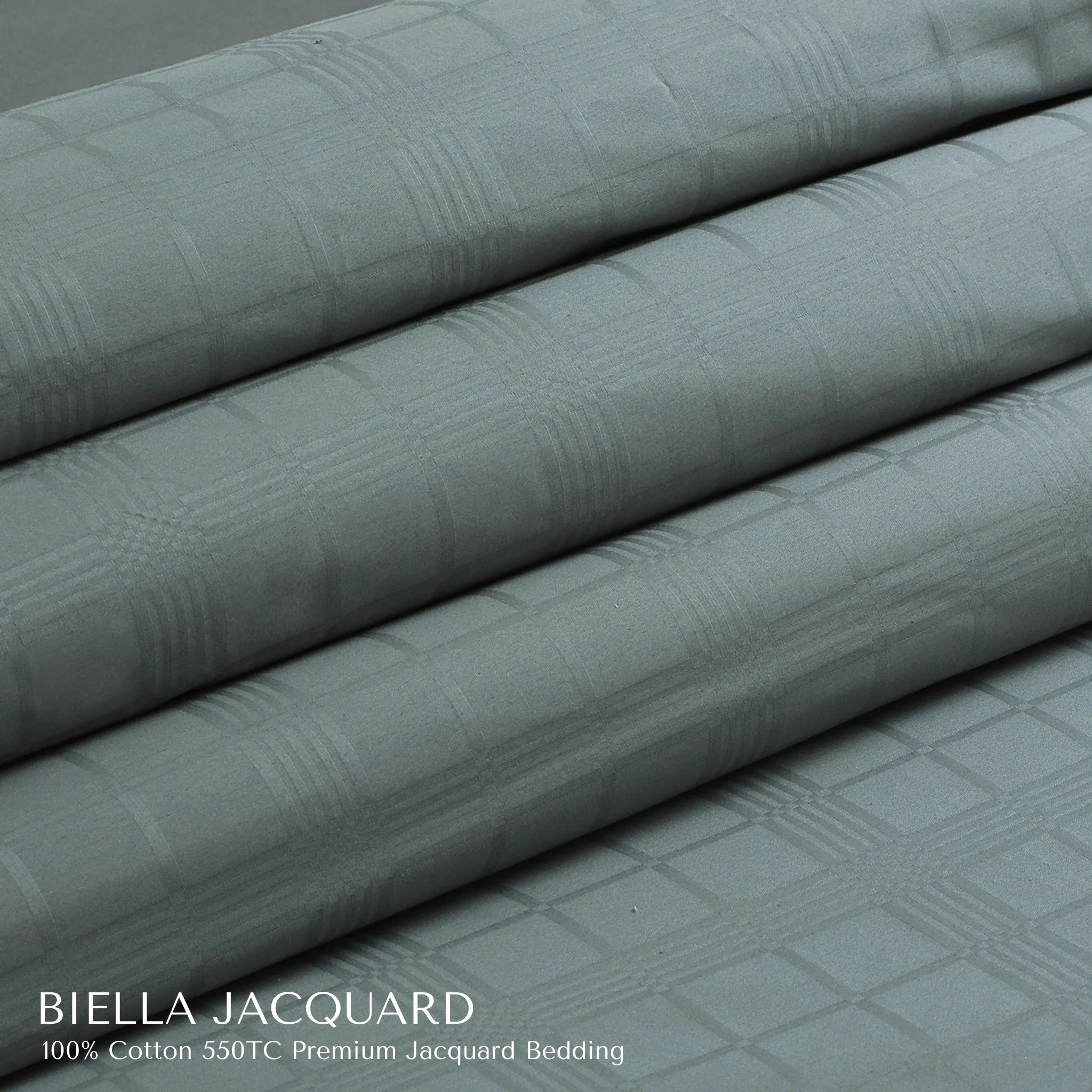 Malako Biella Jacquard Olive Green Checks 550 TC 100% Cotton King Size Bedding