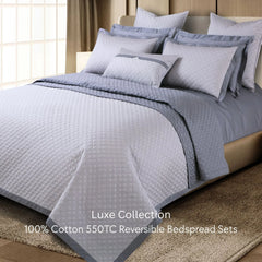 Malako Luxe 550 TC 100% Cotton Silver Grey Solid King Size Reversible Bedspread Set