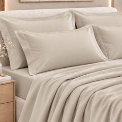 Malako Luxe: Vibrant Collection 550TC Beige 100% Cotton Super King Size Bedding
