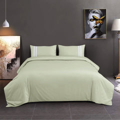 Malako Luxe 550TC 100% Cotton Sage Green King Size Plain Bedsheet with 2 Striped Pillow Cases