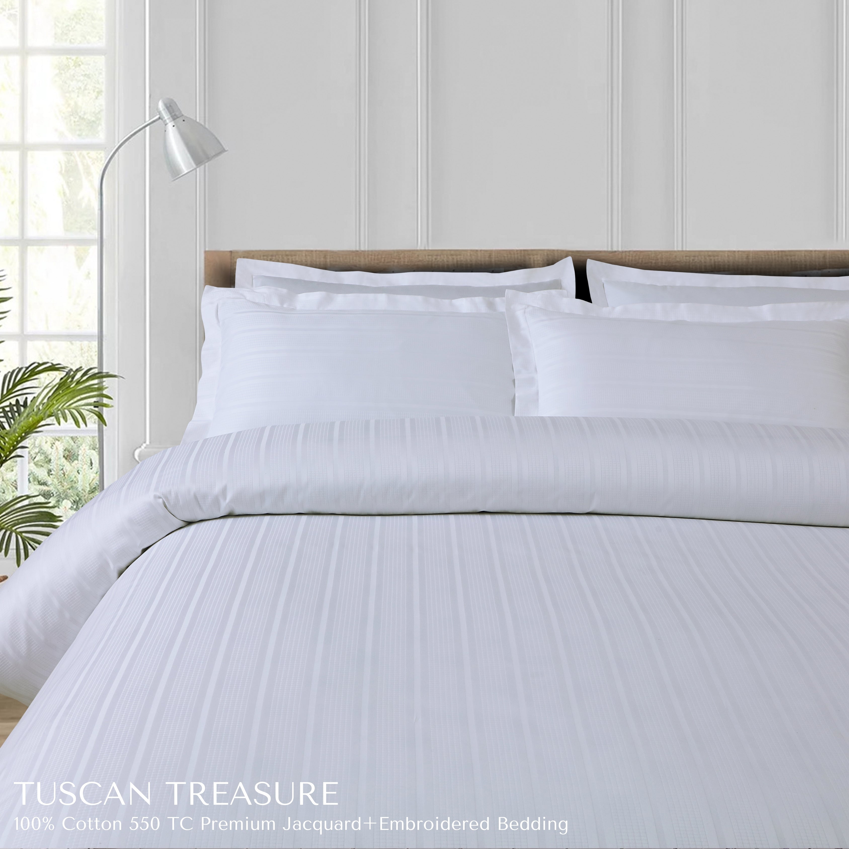 Malako Tuscan Treasure Striped Jacquard White 550 TC 100% Cotton Duvet Cover