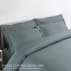 Malako Swiss Checks Jacquard Olive Green 550 TC 100% Cotton King Size Bedding
