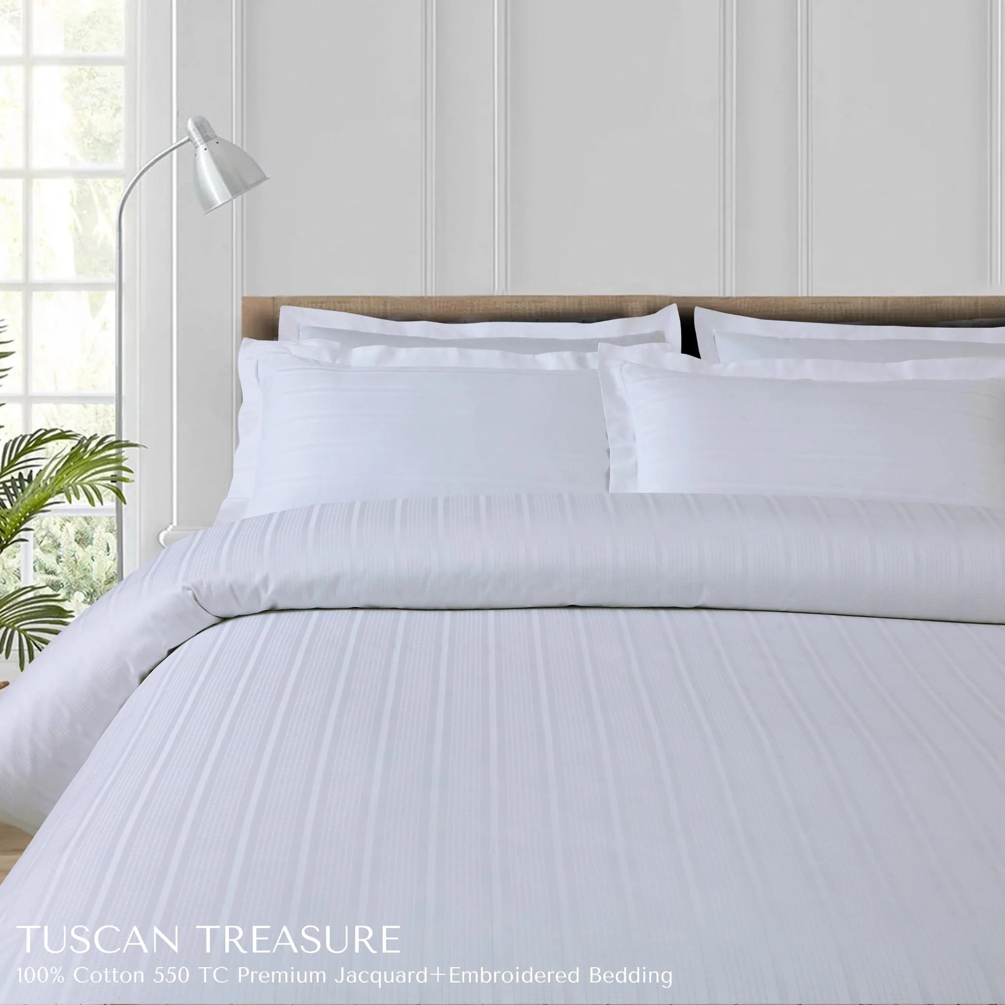 Malako Tuscan Treasure Striped Jacquard White 550 TC 100% Cotton King Size Duvet Cover Set