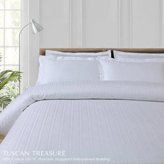 Malako Tuscan Treasure Striped Jacquard White 550 TC 100% Cotton King Size Duvet Cover Set