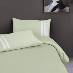 Malako Luxe 550TC 100% Cotton Sage Green King Size Plain Bedsheet with 2 Striped Pillow Cases
