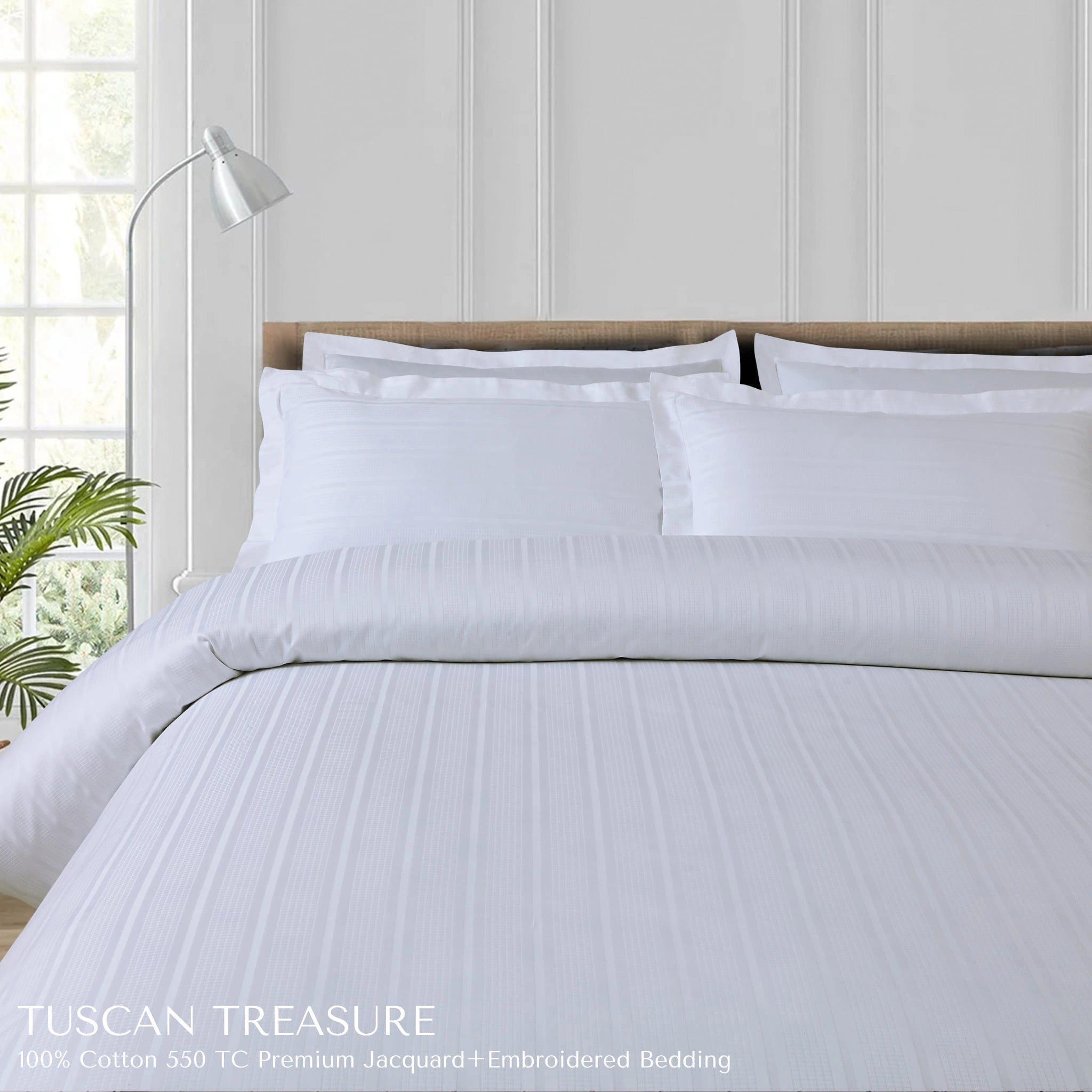 Malako Tuscan Treasure Striped Jacquard White 550 TC 100% Cotton King Size Bedding