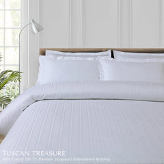 Malako Tuscan Treasure Striped Jacquard White 550 TC 100% Cotton King Size Bedding