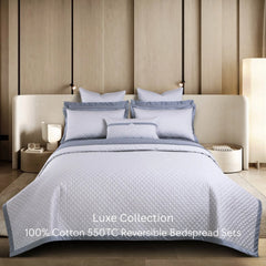 Malako Luxe 550 TC 100% Cotton Silver Grey Solid King Size Reversible Bedspread Set