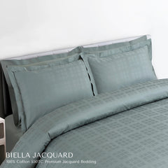 Malako Biella Jacquard Olive Green Checks 550 TC 100% Cotton King Size Bedding