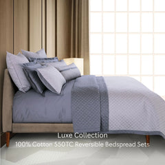 Malako Luxe 550 TC 100% Cotton Silver Grey Solid King Size Reversible Bedspread Set