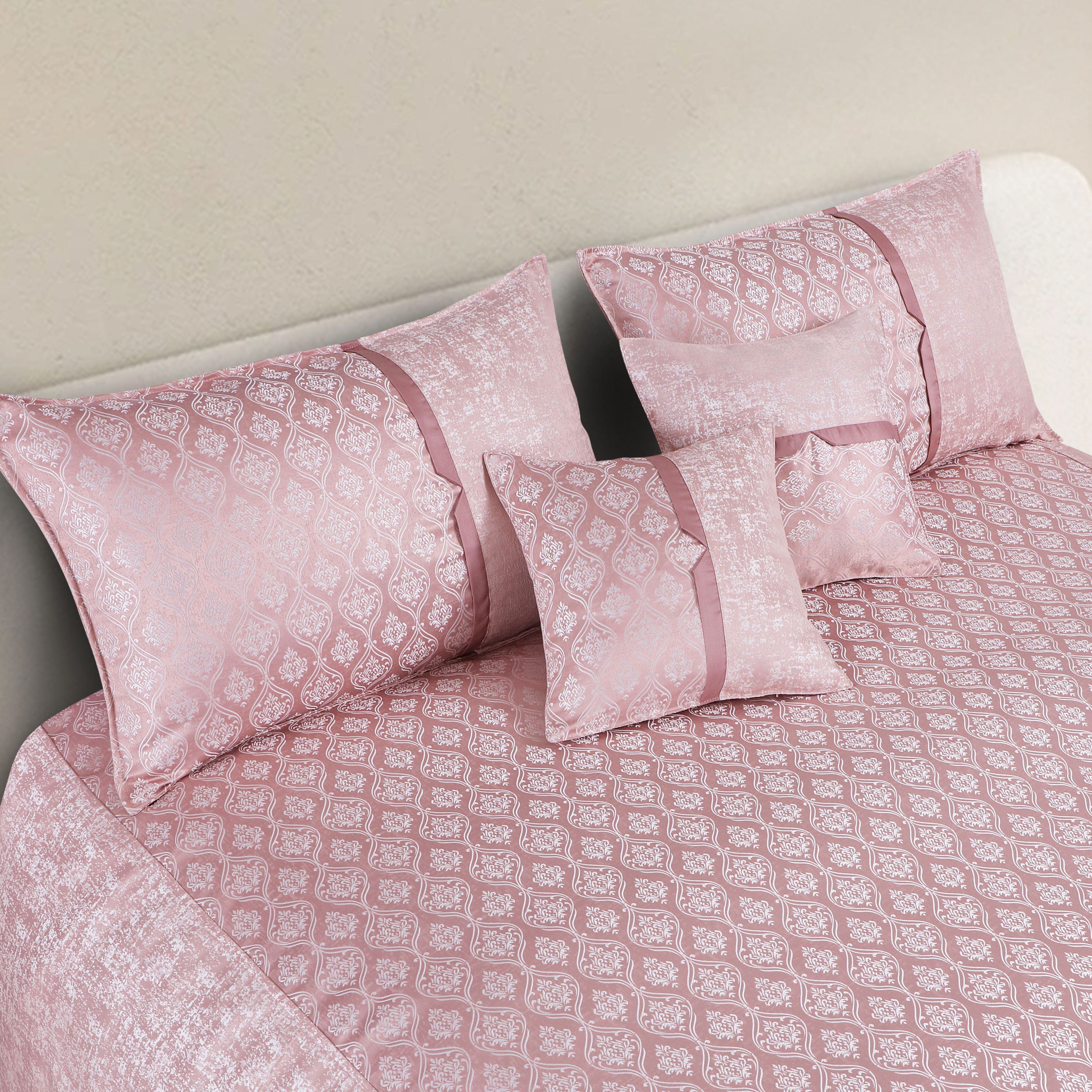 Malako Pink Jacquard King Size 5 Piece Bedspread Set