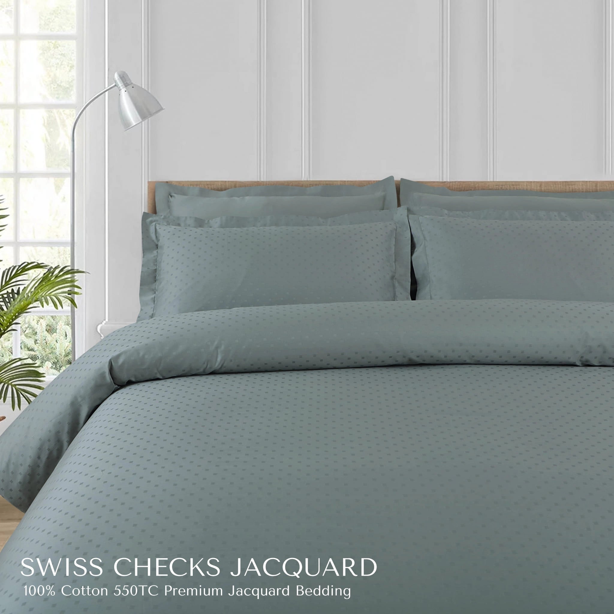 Malako Swiss Checks Jacquard 550 TC 100% Cotton King Size Bedding