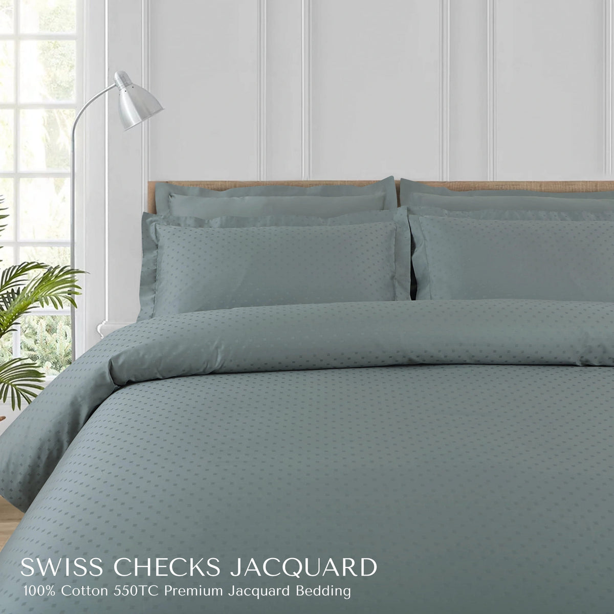 Malako Swiss Checks Jacquard 550 TC 100% Cotton King Size Bedding