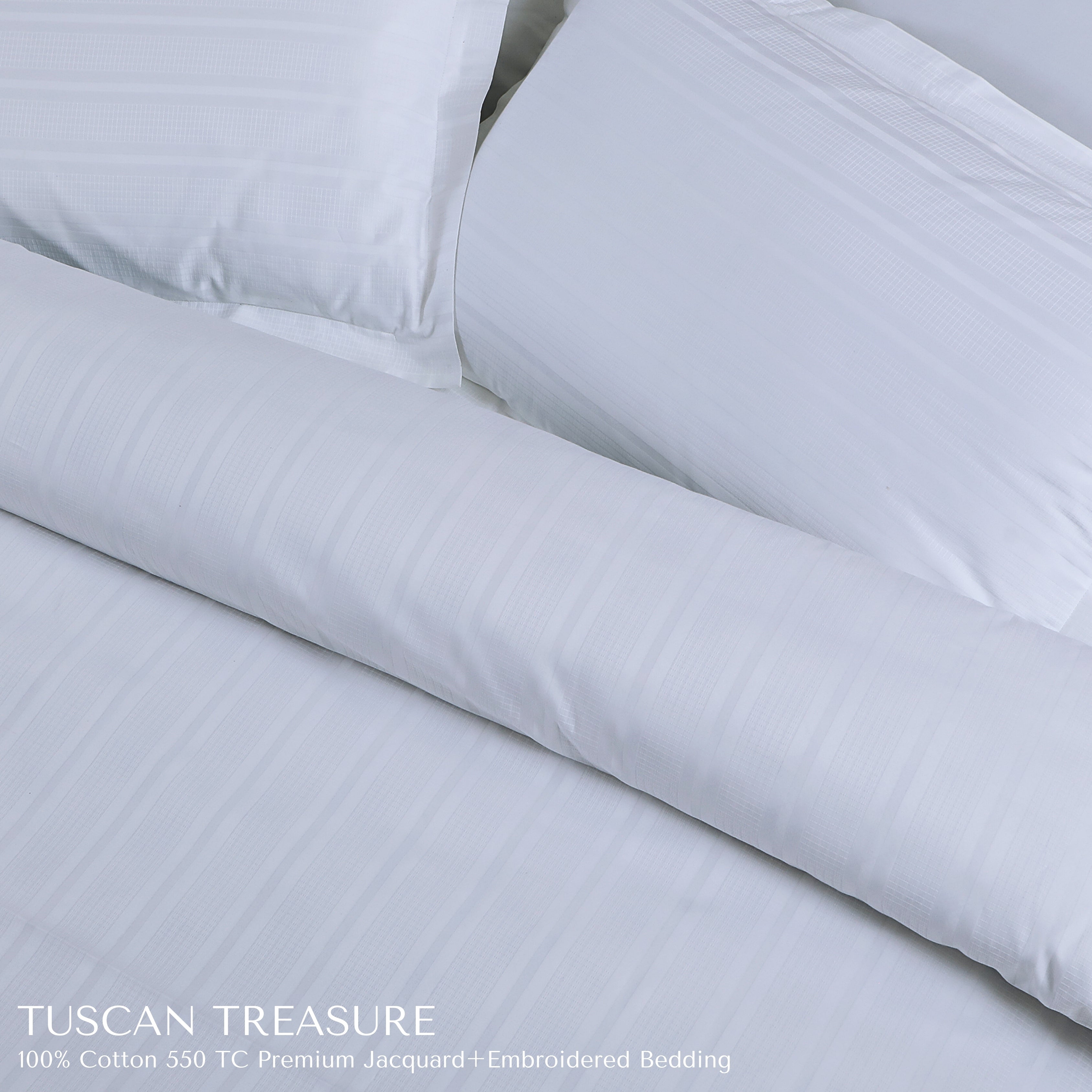 Malako Tuscan Treasure Striped Jacquard White 550 TC 100% Cotton Duvet Cover
