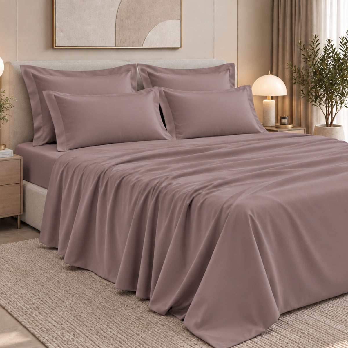 Malako Luxe: Vibrant Collection 550TC Mauve/Wine 100% Cotton Super King Size Bedding