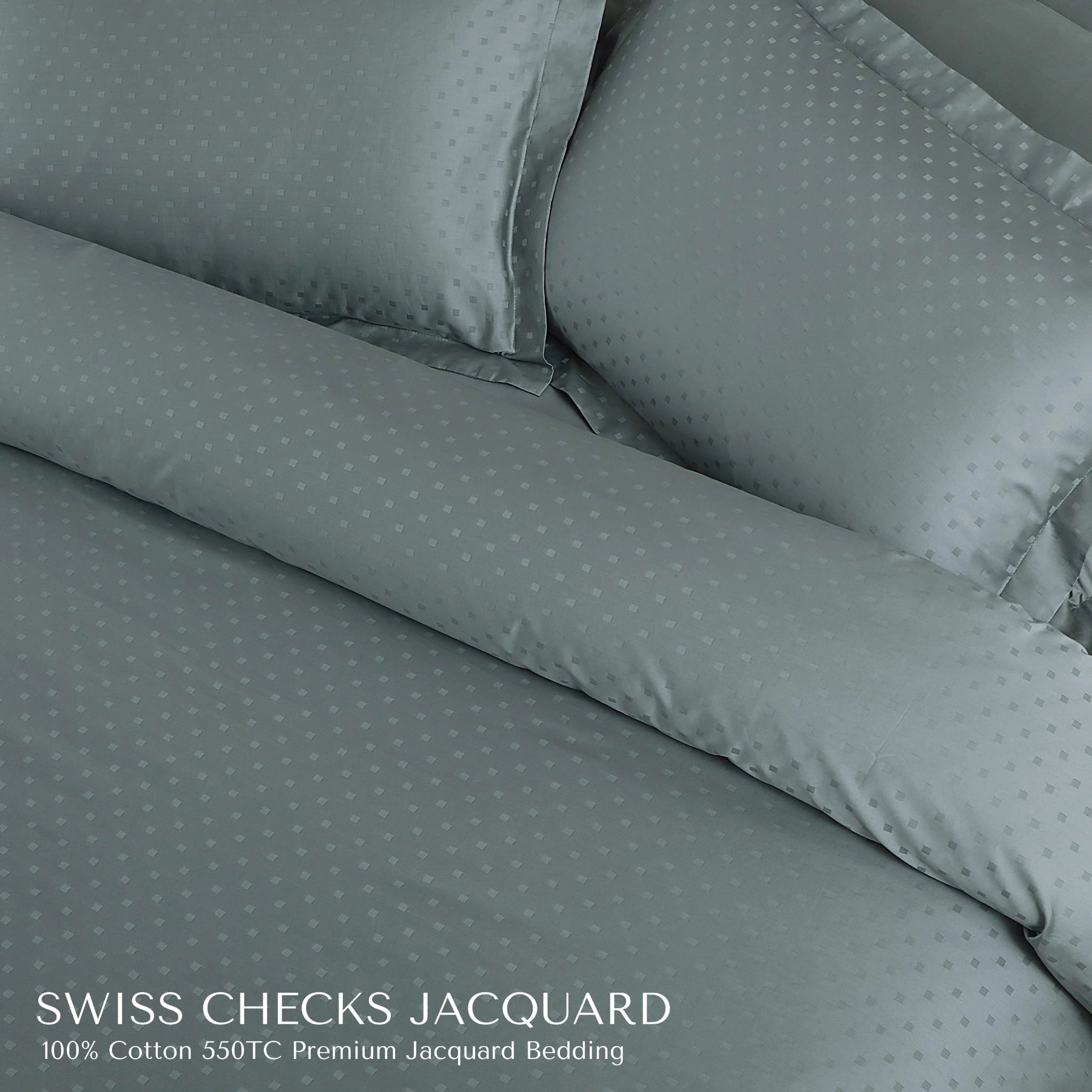 Malako Swiss Checks Jacquard Olive Green 550 TC 100% Cotton King Size Bedding