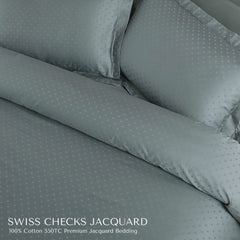 Malako Swiss Checks Jacquard Olive Green 550 TC 100% Cotton King Size Bedding