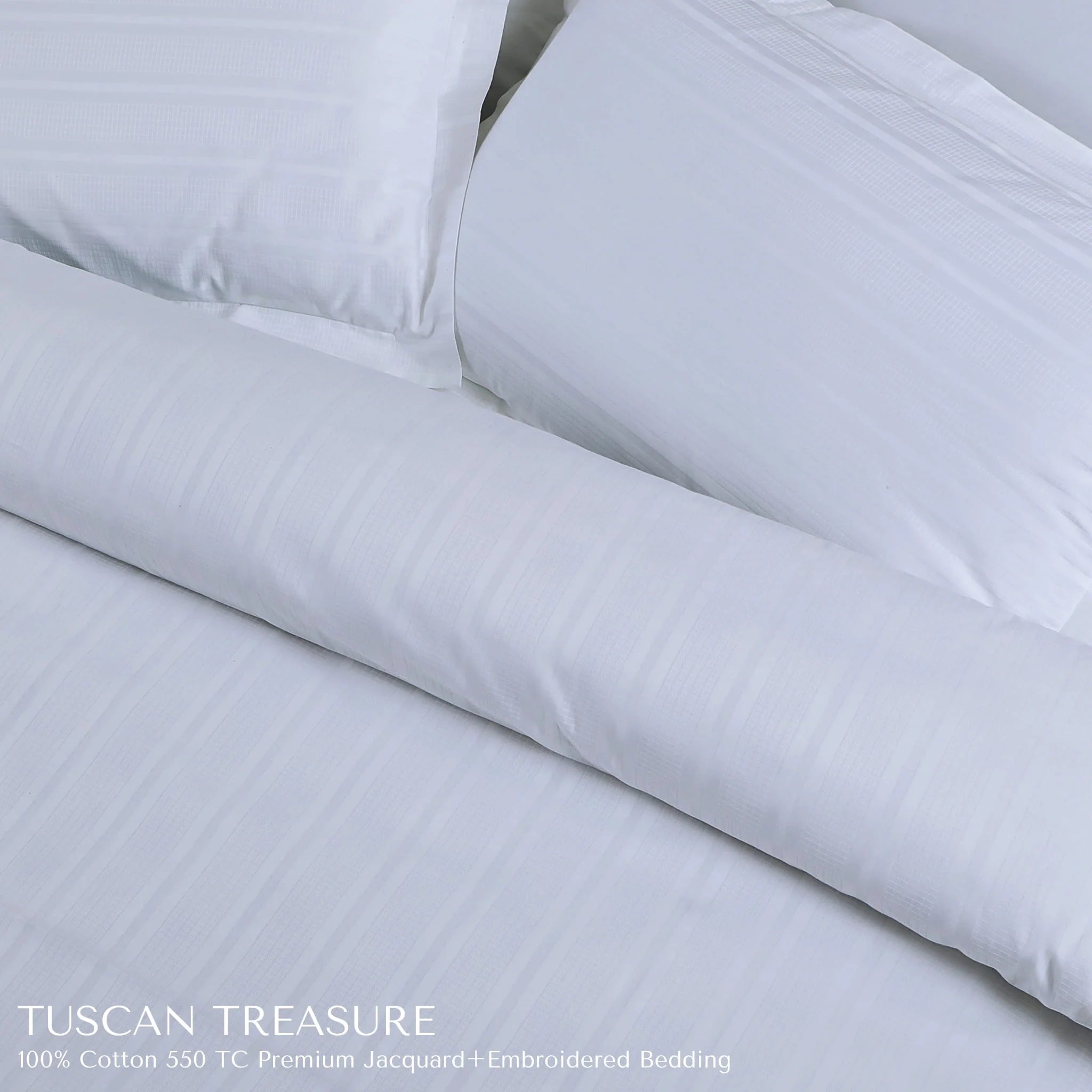 Malako Tuscan Treasure Striped Jacquard White 550 TC 100% Cotton King Size Duvet Cover Set