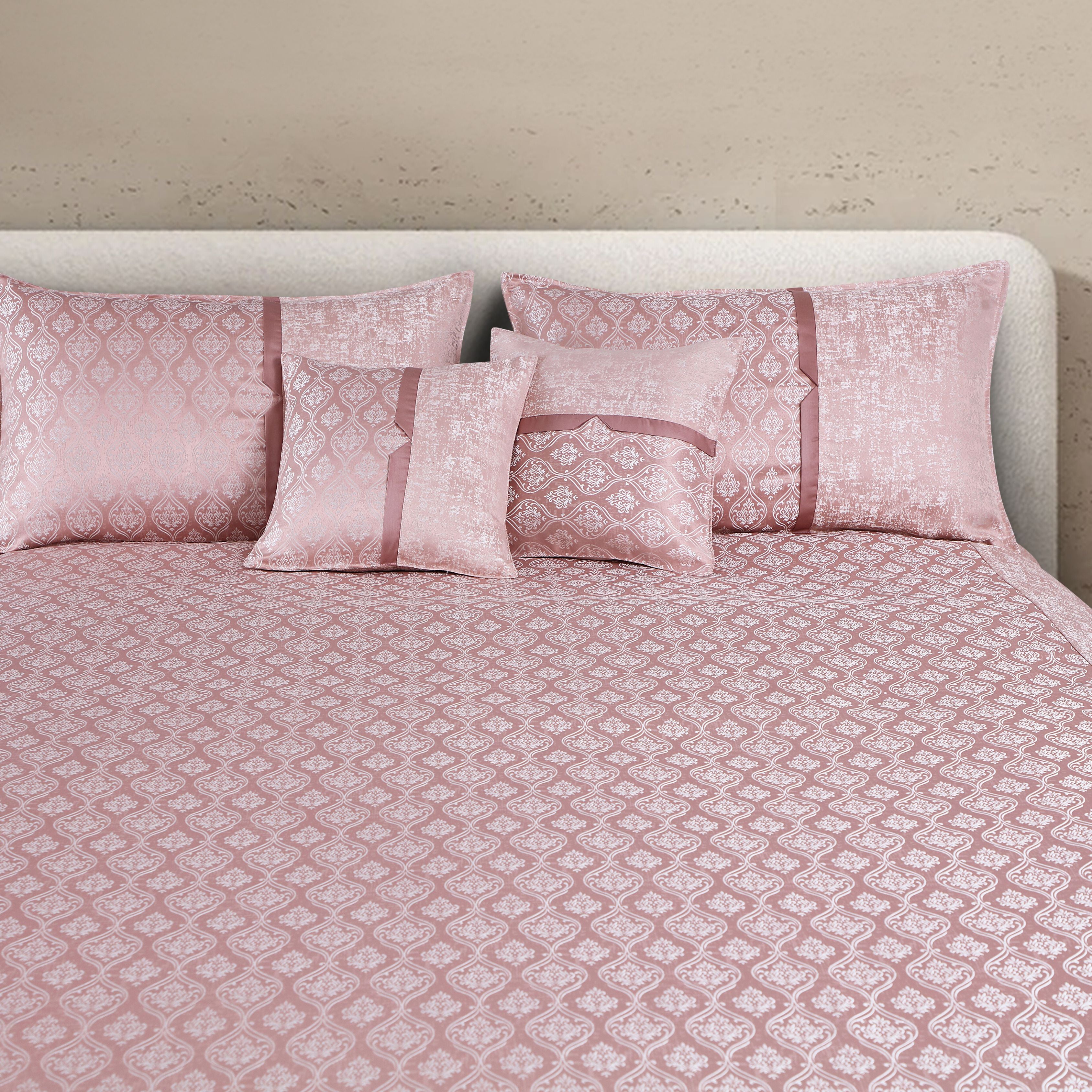 Malako Pink Jacquard King Size 5 Piece Bedspread Set