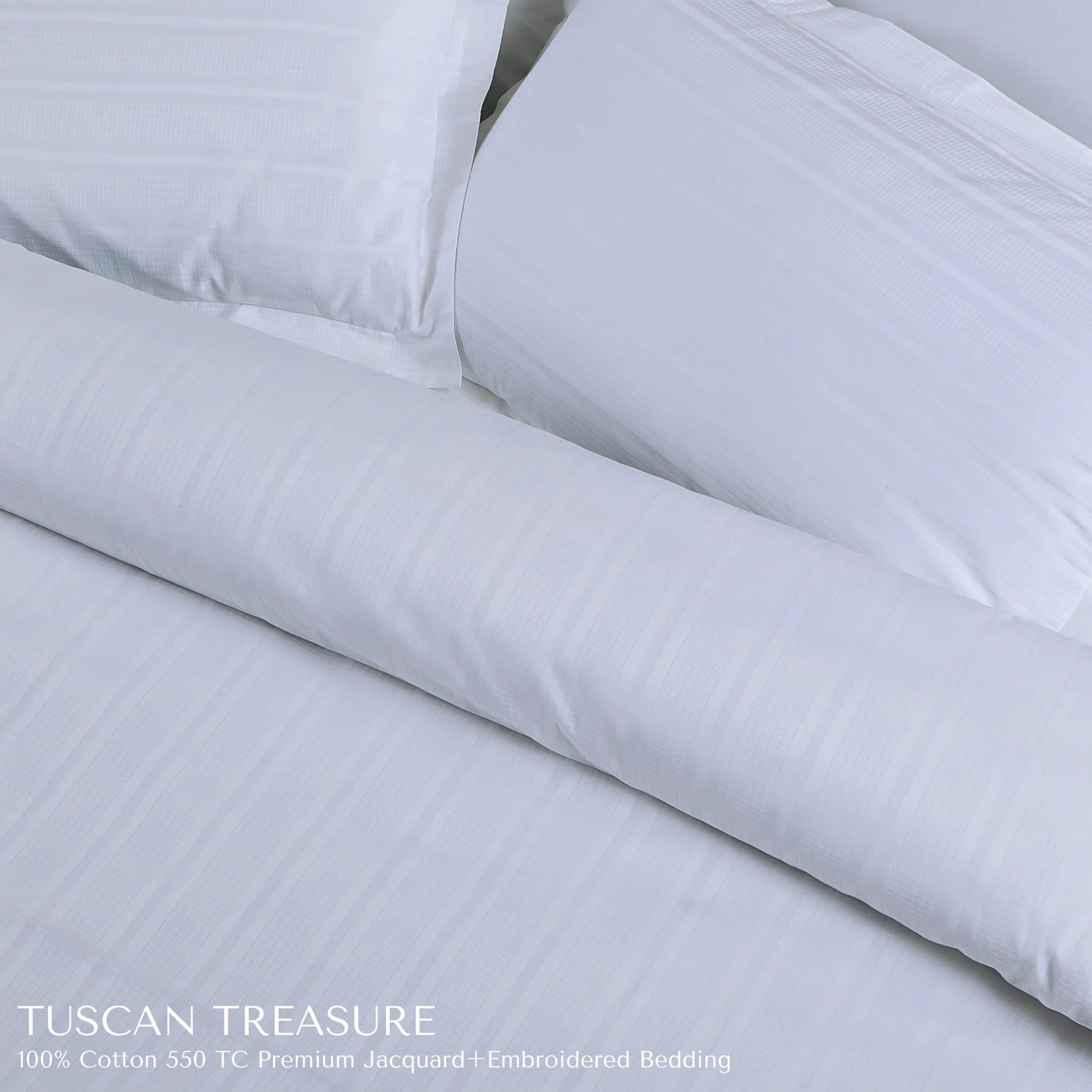 Malako Tuscan Treasure Striped Jacquard White 550 TC 100% Cotton King Size Bedding