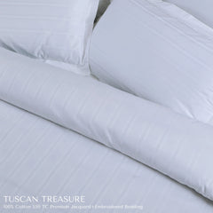 Malako Tuscan Treasure Striped Jacquard White 550 TC 100% Cotton King Size Bedding