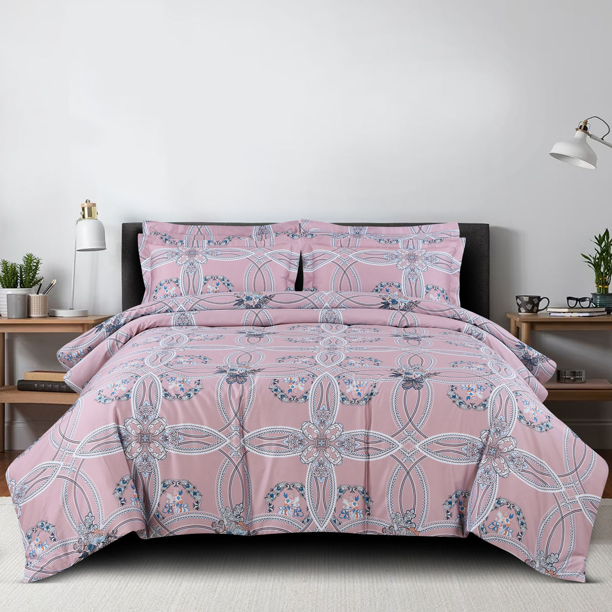Malako Sion 100% Cotton Pink Abstract King Size Bedding