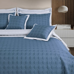 Malako Luxe 550 TC 100% Cotton Blue & Silver Grey Solid King Size Reversible Bedspread Set