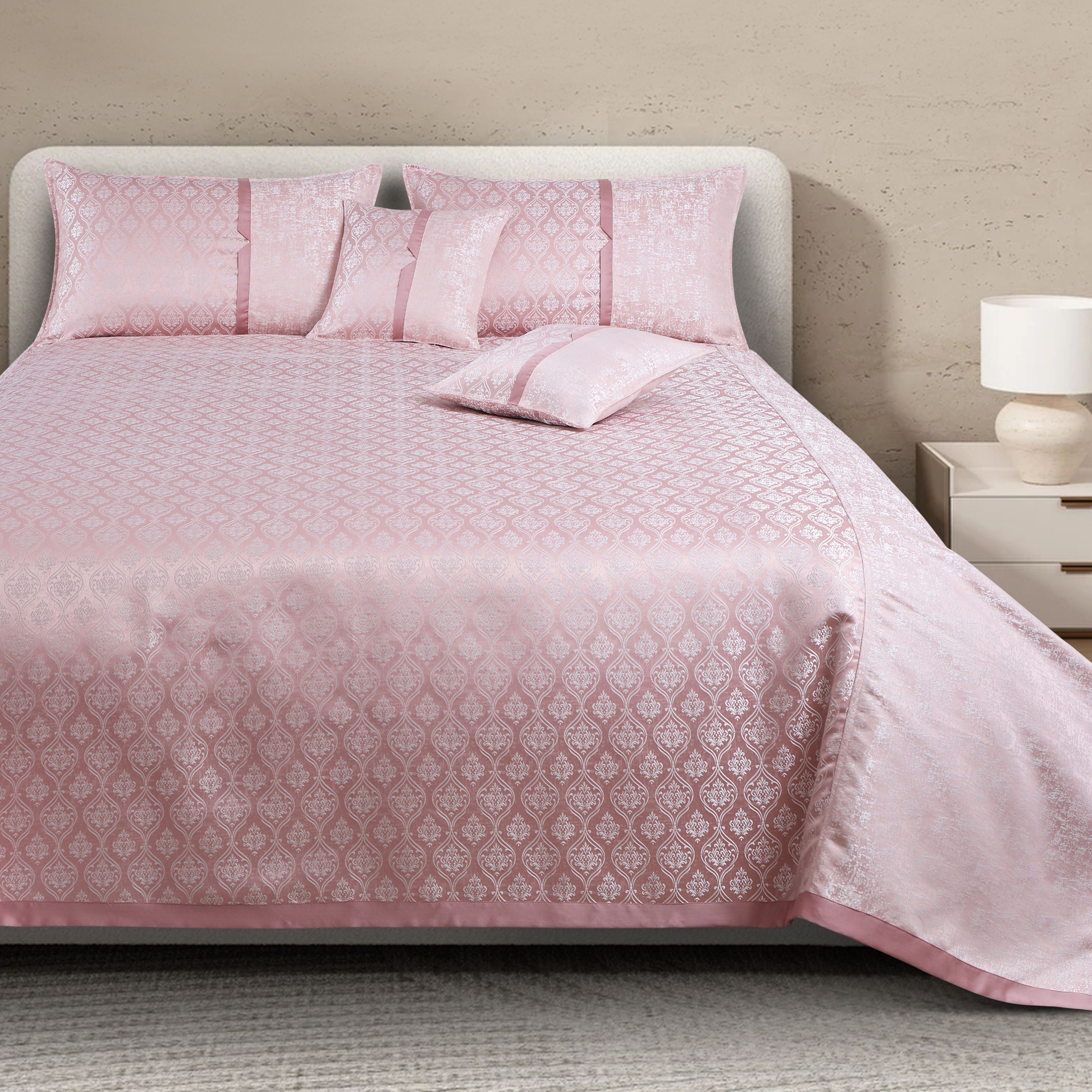 Malako Pink Jacquard King Size 5 Piece Bedspread Set