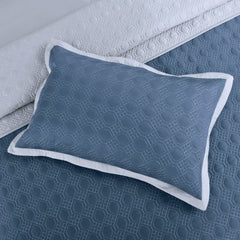 Malako Luxe 550 TC 100% Cotton Blue & Silver Grey Solid King Size Reversible Bedspread Set