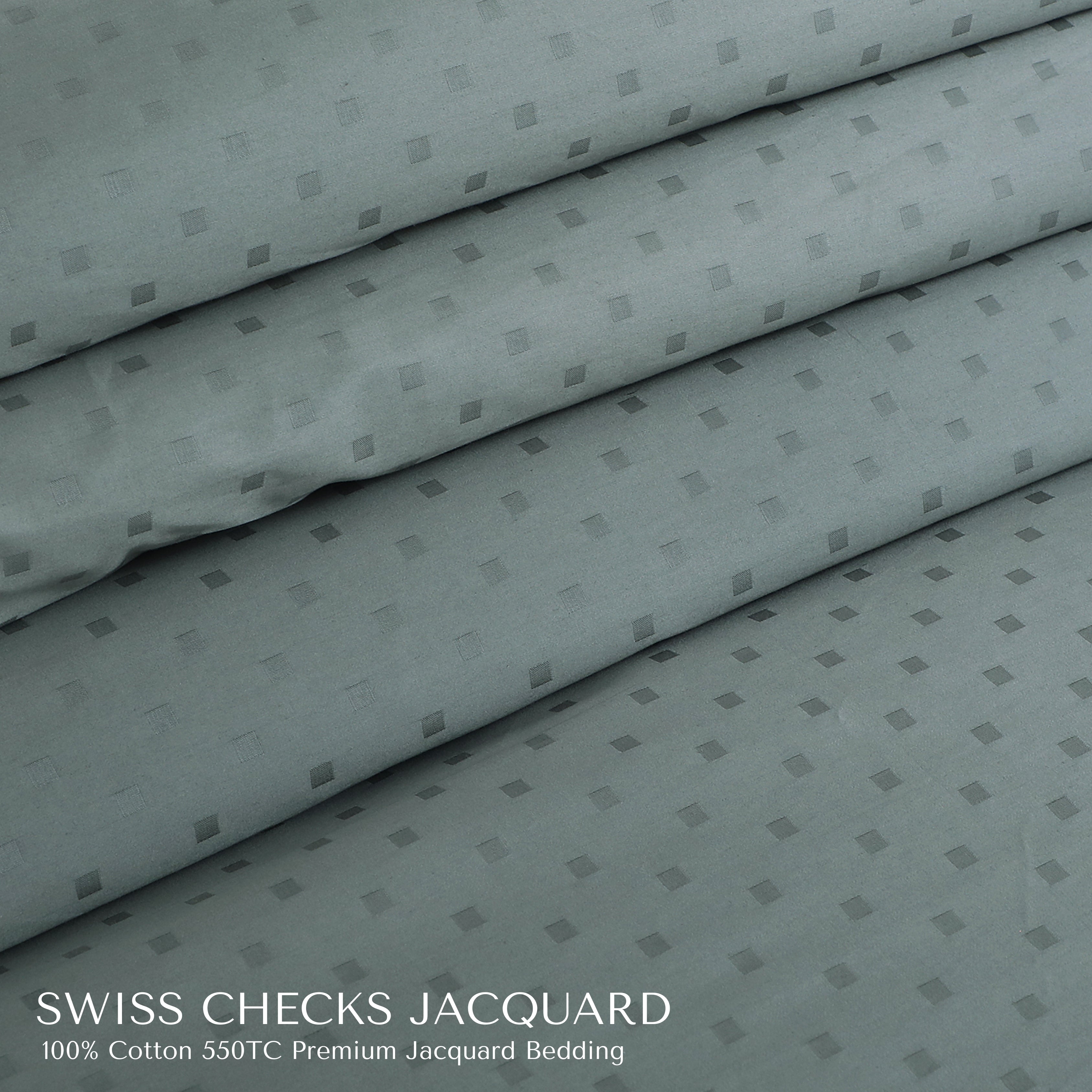 Malako Swiss Checks Jacquard Olive Green 550 TC 100% Cotton King Size 6 Piece Bedding Set