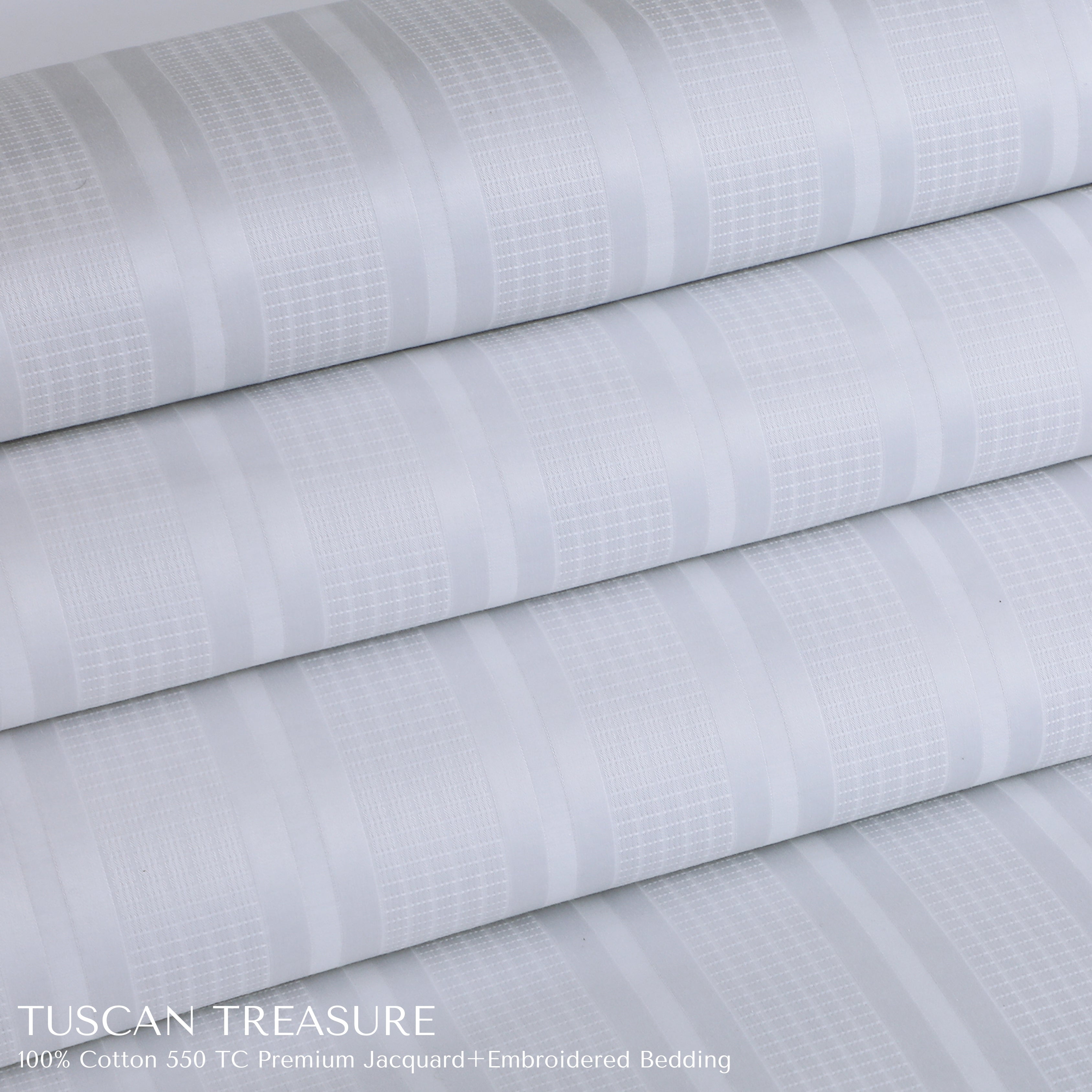 Malako Tuscan Treasure Striped Jacquard White 550 TC 100% Cotton Duvet Cover