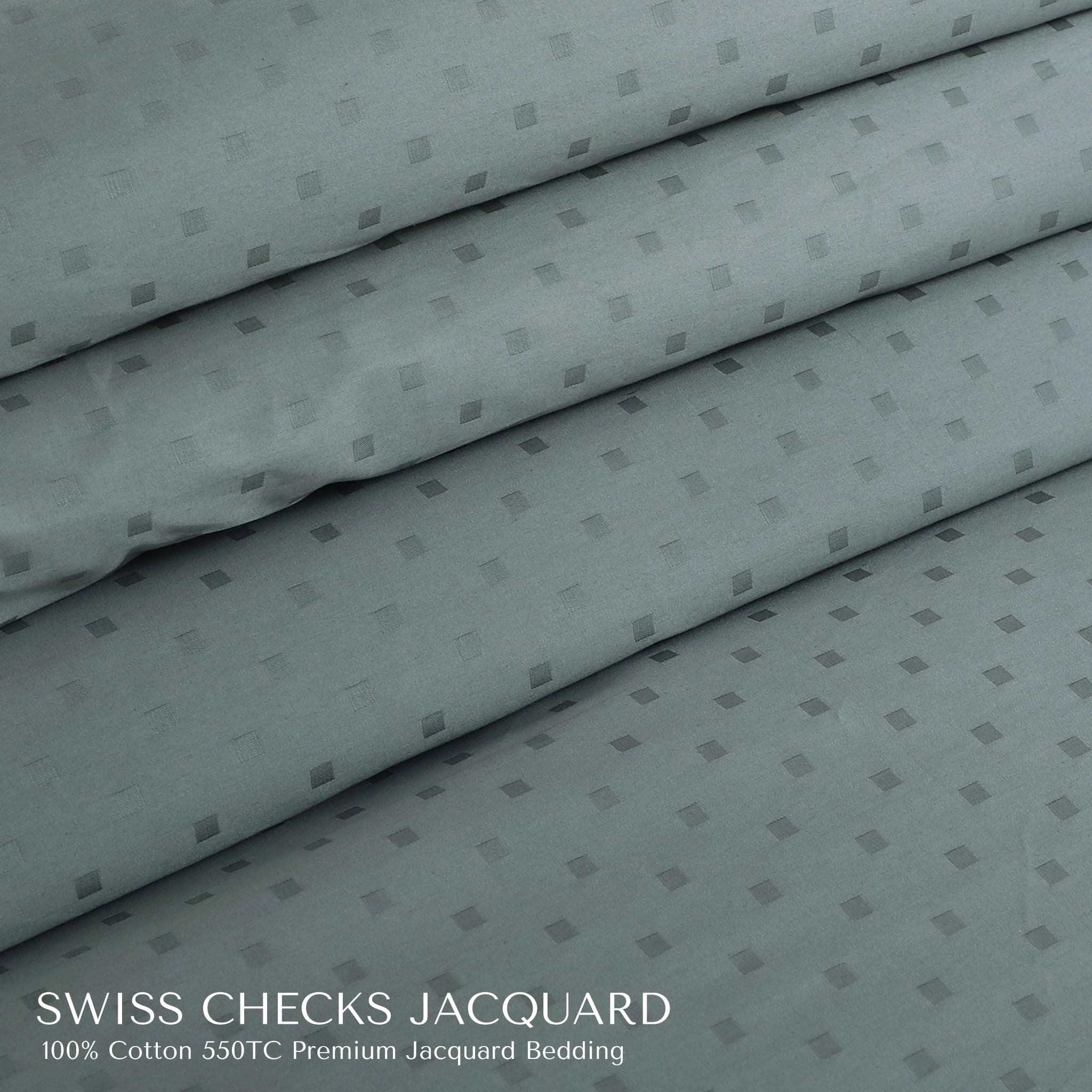 Malako Swiss Checks Jacquard Olive Green 550 TC 100% Cotton King Size 6 Piece Bedding Set