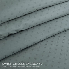 Malako Swiss Checks Jacquard Olive Green 550 TC 100% Cotton King Size 6 Piece Bedding Set