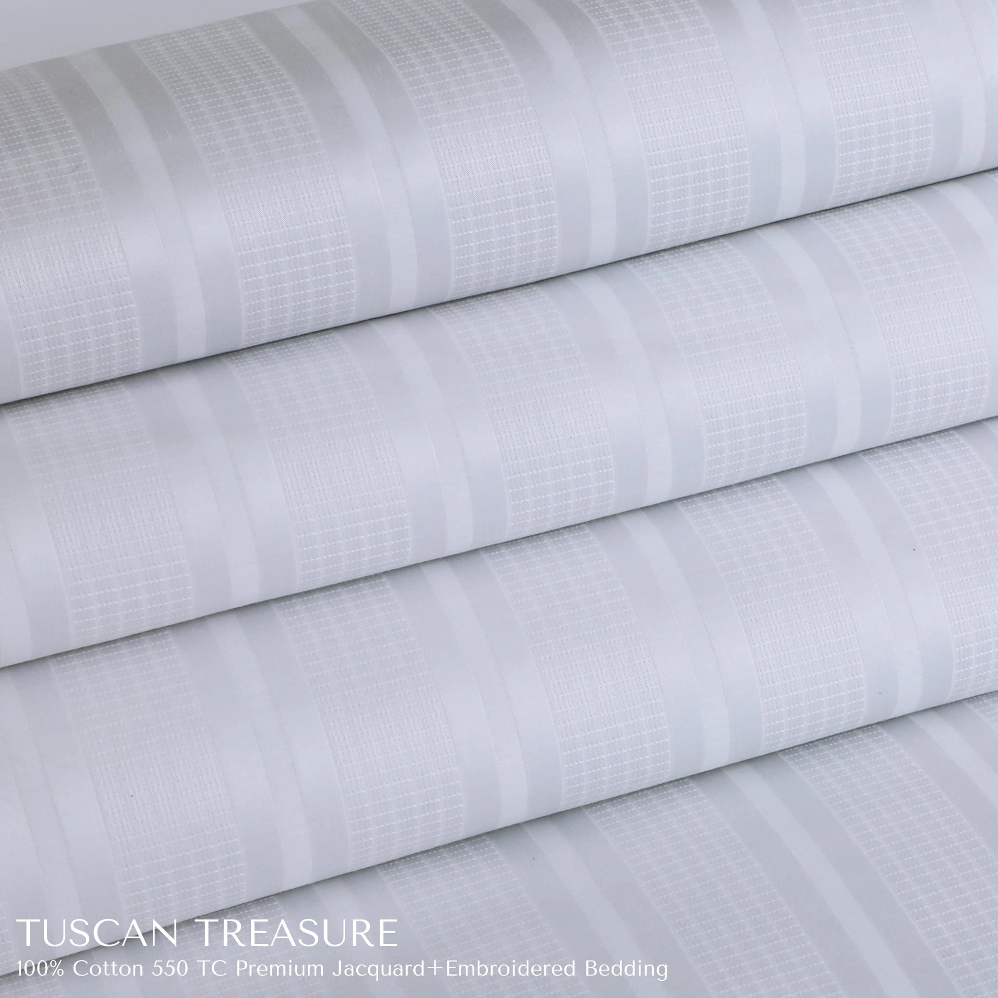 Malako Tuscan Treasure Striped Jacquard White 550 TC 100% Cotton King Size Bedding