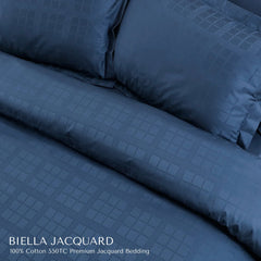 Malako Biella Jacquard Majolica Blue Checks 550 TC 100% Cotton King Size Duvet Cover Set