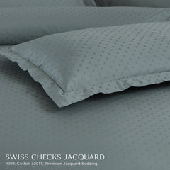 Malako Swiss Checks Jacquard Olive Green 550 TC 100% Cotton King Size 6 Piece Bedding Set