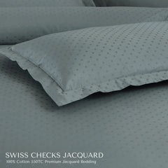 Malako Swiss Checks Jacquard Olive Green 550 TC 100% Cotton King Size Duvet Cover Set