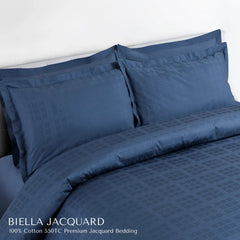 Malako Biella Jacquard Majolica Blue Checks 550 TC 100% Cotton Double Bed Duvet Cover