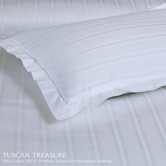 Malako Tuscan Treasure Striped Jacquard White 550 TC 100% Cotton Duvet Cover