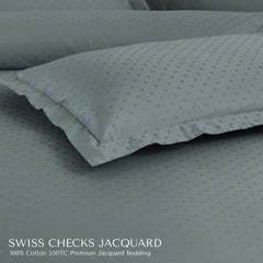 Malako Swiss Checks Jacquard Olive Green 550 TC 100% Cotton King Size Bedding